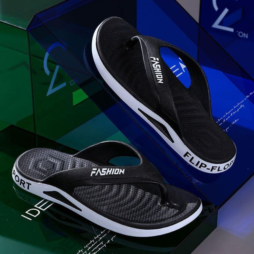 (black,white, 44-45) Fashion Clashing Color Flip Flops, Soft Bottom Summer Beach Slippers for Men and Women, Indoor and Outdoor Slippers