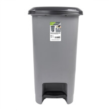 JVL Slim Plastic Lidded Foot Pedal Waste Bin, 40L, Grey