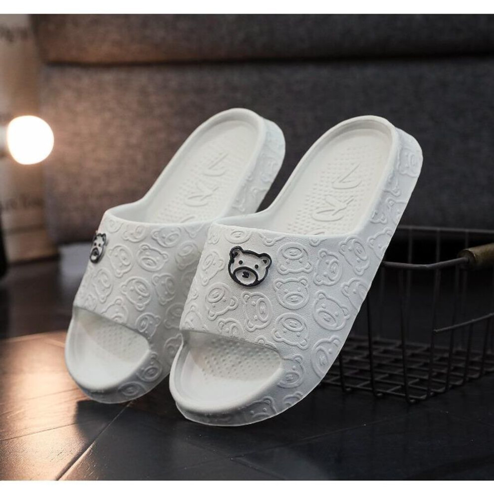 (white, 38-39) Plush Bear Motif Comfort Slides - Cushioned Soft Sole For Indoor Relaxation, Playful Cartoon Design