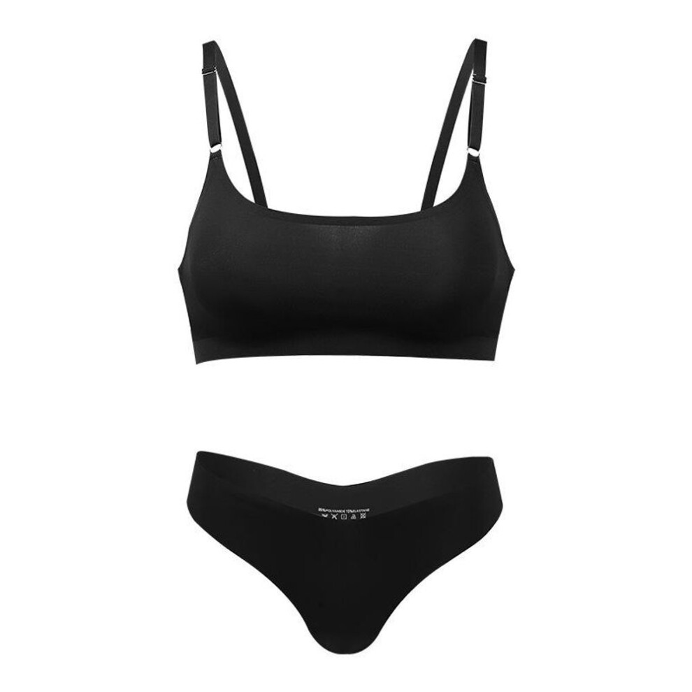 (black, XL) High Quality Latest Design Us Size Stylish Solid Ice Silk Seamless Wireless Bras And Women Underwear Set