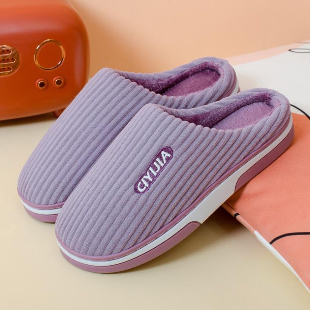 (light purple, 38-39) Slippers autumn and winter warm, home indoor couple warm slippers, thickened non-slip, plush warm Slippers