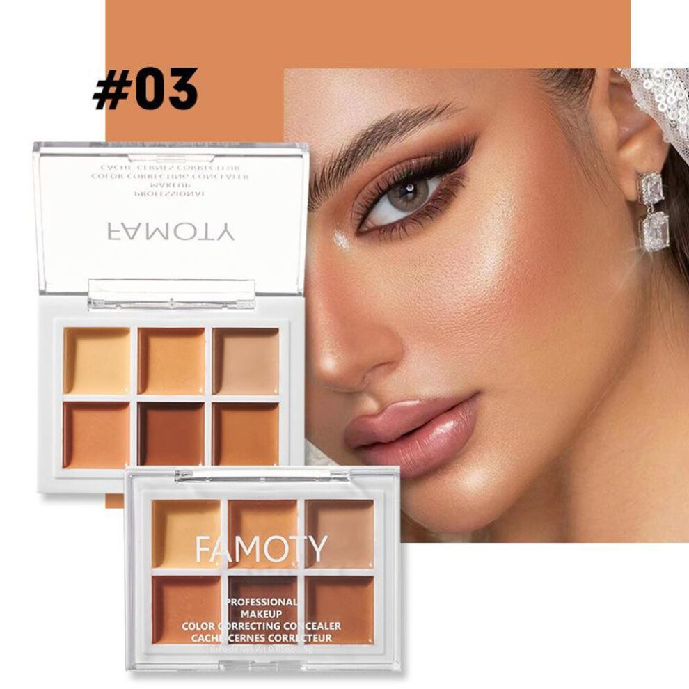 (03#) 6 Colors Concealer Palette Long-lasting Moisturize Concealer Cream Bronzer Contouring Brightening Highlighter Face Color Corrector
