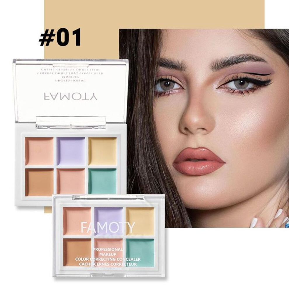 (01#) 6 Colors Concealer Palette Long-lasting Moisturize Concealer Cream Bronzer Contouring Brightening Highlighter Face Color Corrector
