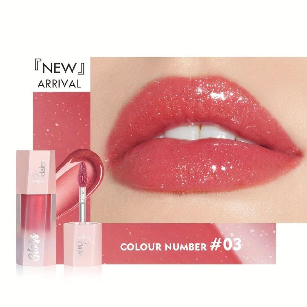 (3#) Glitter Liquid Lipstick Shiny Finish Smooth & Long-lasting Waterproof Lip Oil Gorgeous Lip Makeup Gift For Women - Multiple Shades