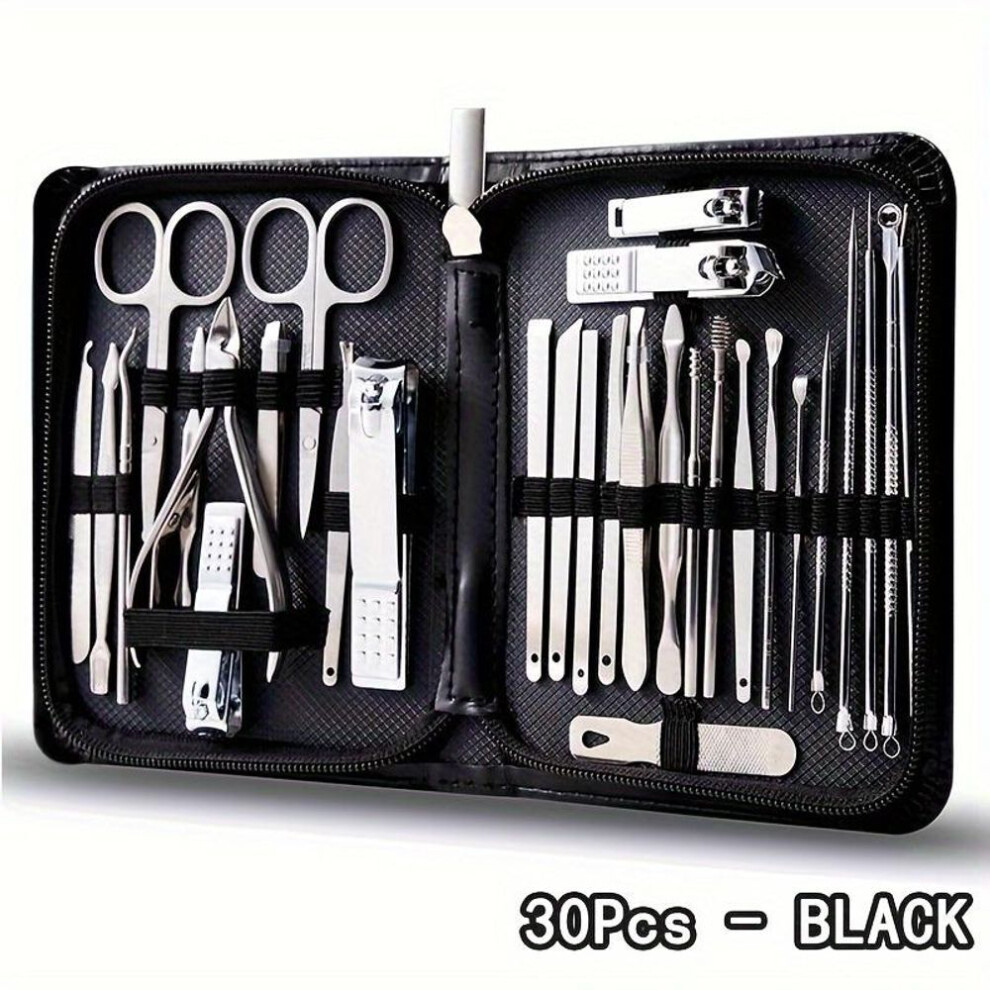 (black) Complete Nail Care Kit Professional Manicure Tool Set With Travel Case, Dead Skin Clippers, Cuticle Nippers, Cutter, And Nail Clippers For Pedicure