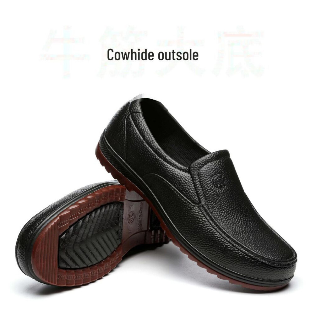 (as the picture, Cowhide outsole, size 41) Men&apos;s Plastic Low-top Kitchen Rain Boots: Waterproof, Oil-proof, Non-slip, Labor Protection Rubber Shoes For Construction Sites And Fishing.