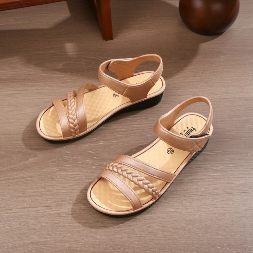 (gold, 37) Outdoor summer sandals with soft non-slip wedge heel, ideal for beach or work. Perfect for moms.