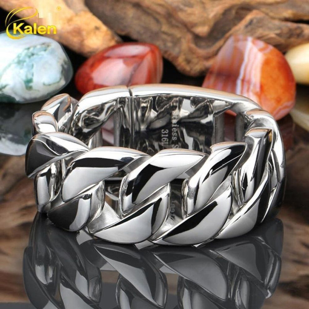 (silver, 22 cm) 31mm 316l Stainless Steel Curb Cuban Bracelet Huge Heavy Link Chain Jewelry Mens Boys Bike Bracelet