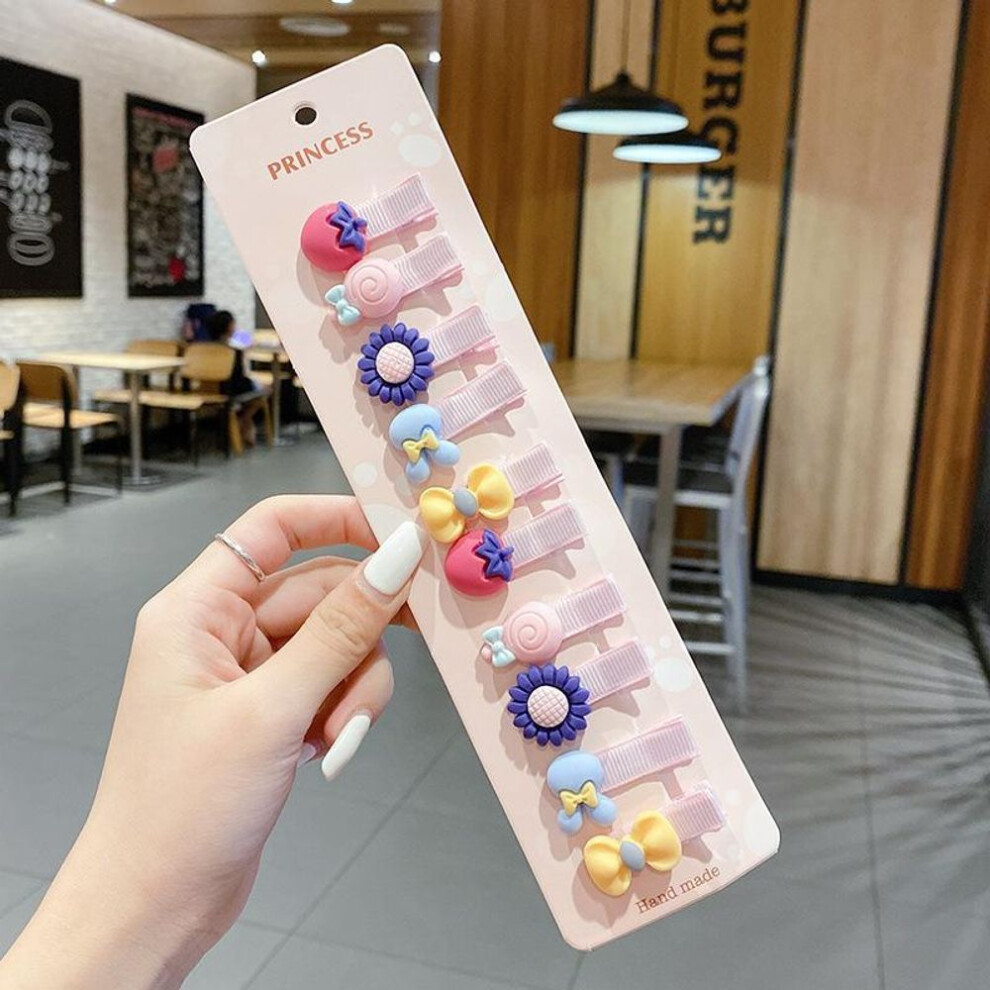 (O) 10Pcs Set Baby Hair Clips Cartoon Bows Flower Girls Hairpins Sweet Children Clips Barrettes Baby Hair Accessories