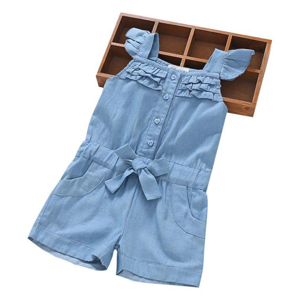 (L) Kids Girls Rompers Sleeveless Bow Jumpsuit