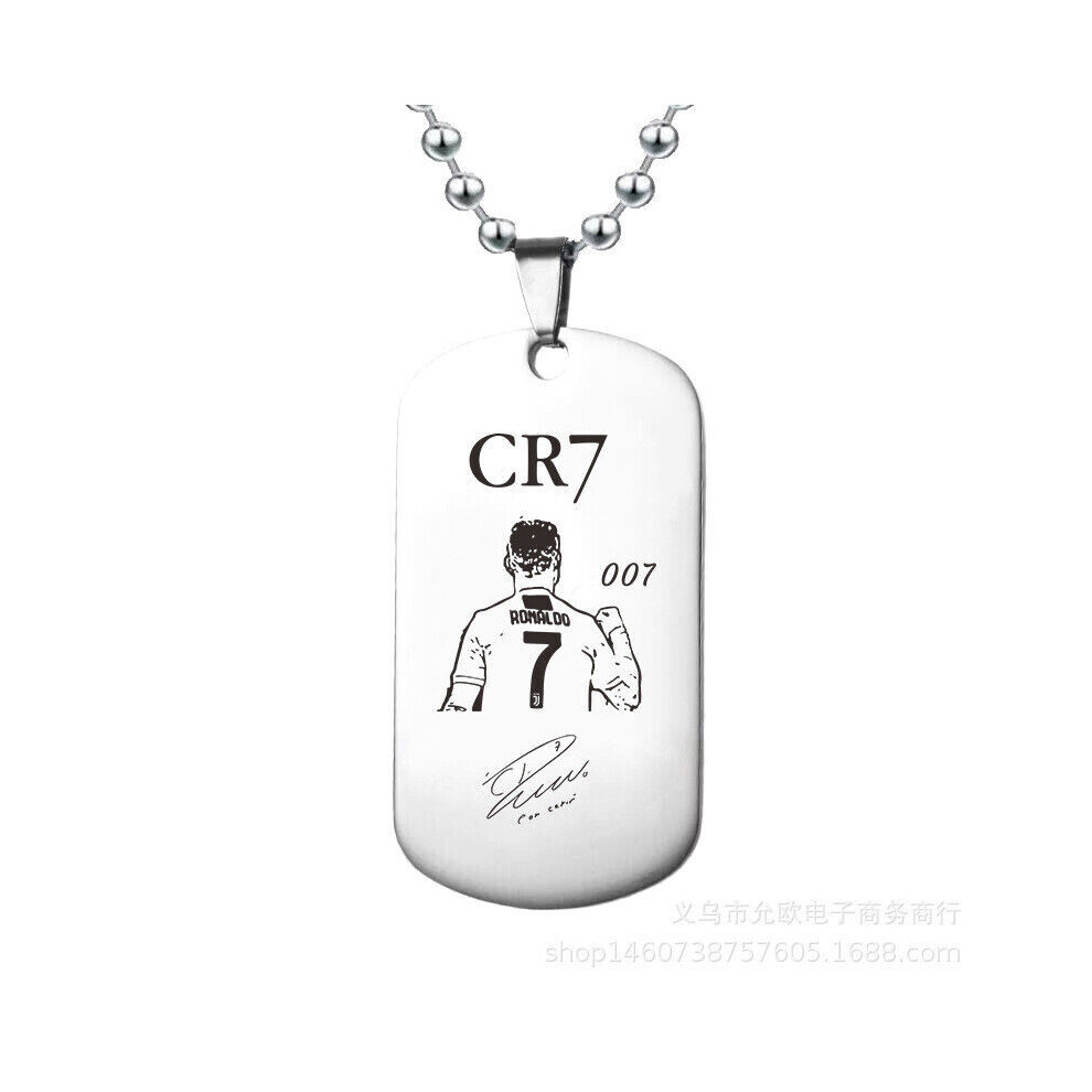 Football CR 7 Necklace C Ronaldo Stainless Steel Pendant Titanium 22" Chain--Silver