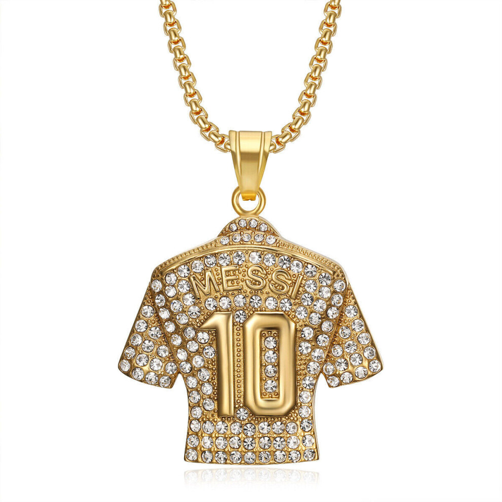 HIPHOP Jewelry Pendant Necklace Gold-plated diamond football Messi Size 10-Gold Single Pendant-
