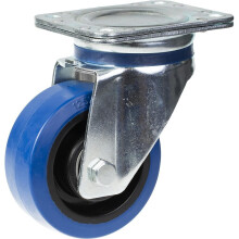 Roda giratória de 125 mm com borracha elástica azul sobre roda central de nylon