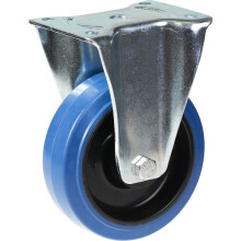 Rueda fija de 160 mm con goma elástica azul sobre rueda central de nailon