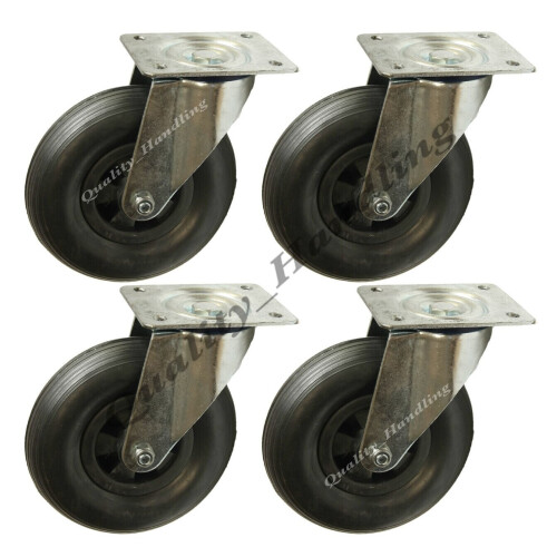 Parnells 8" 200 mm pannensichere Lenkrollen 200 x 50 mm flach frei – 4er-Set