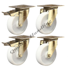 Roda com travão com furo para parafuso de nylon de 80 mm em aço inoxidável 150 kg - conjunto de 4