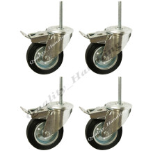 Rodas giratórias com travão de 125 mm de borracha preta com furo para parafusos 100 kg - conjunto de 4.