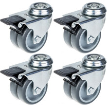 75mm 3" Doppellaufrolle grau Gummi mit Bremse 400kg Kapazität, 4er Set