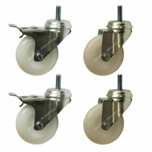 Ruedas de nylon giratorias y frenadas de 75 mm y 3" con agujero para pernos, juego de 4