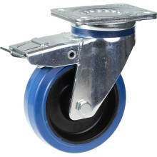 Rueda giratoria/freno de 160 mm con goma elástica azul sobre rueda central de nailon