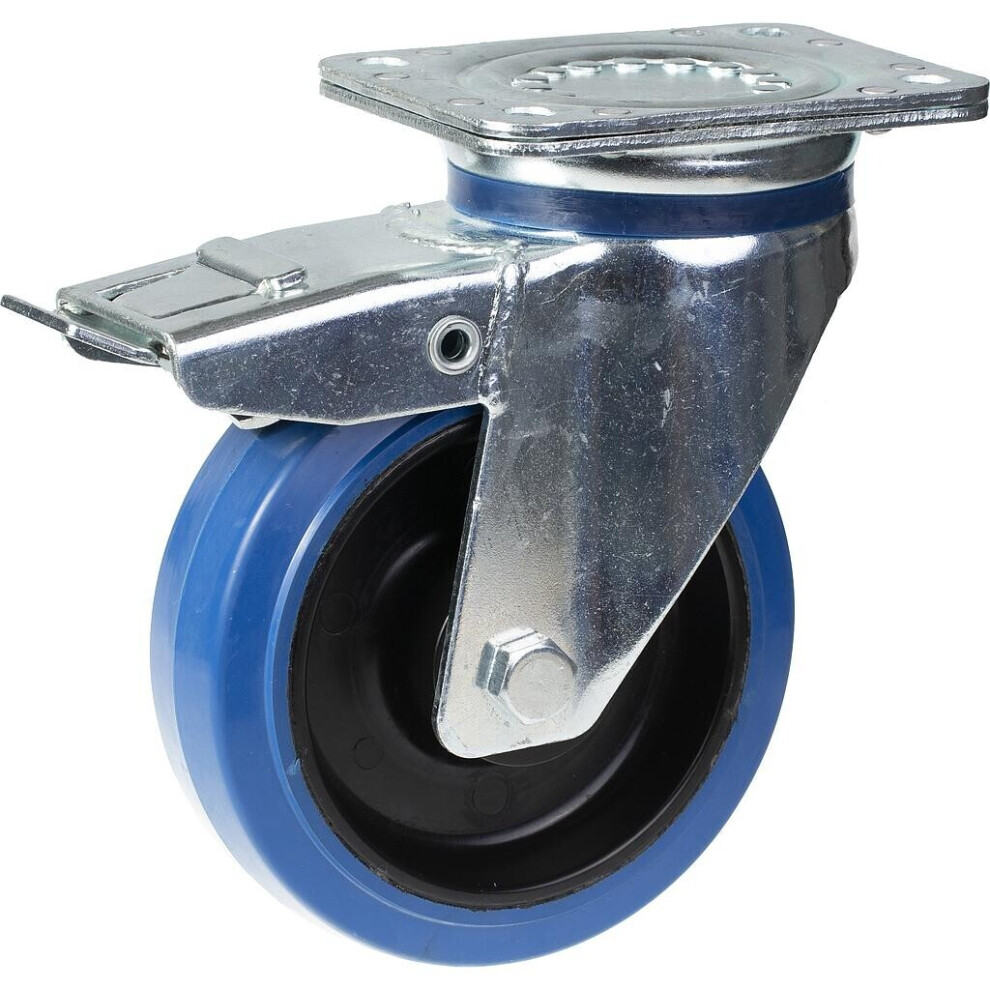 Parnells 160Mm Swivel/Brake Castor With Elastic Rubber On Nylon Centre Wheel Blue