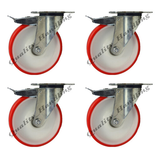 Parnells Pivot Castors en polyuréthane nylon de 200 mm avec frein 300 kg - jeu de 4