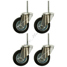 Rueda giratoria con agujero para perno de caucho negro de 125 mm con perno, 100 kg - juego de 4