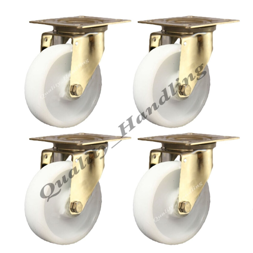 Parnells White 125Mm Stainless Steel Nylon Swivel Castors, 200Kg Each - Set Of 4