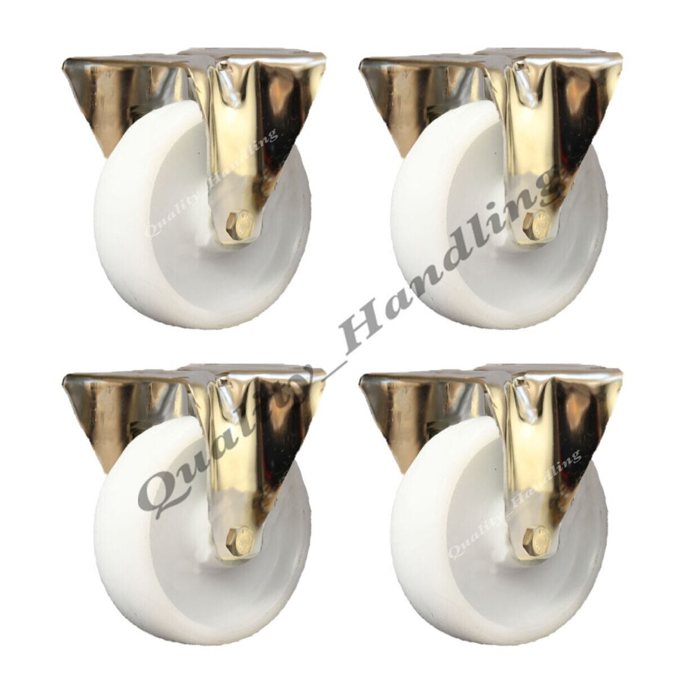 100Mm Stainless Steel Nylon Fixed Castors, 200Kg Each - Set Of 4 5060462566457