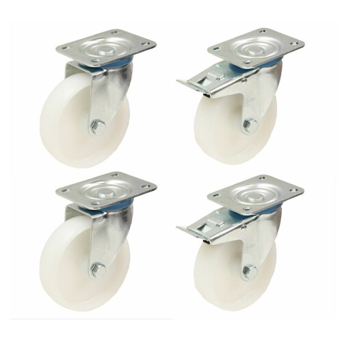 Parnells Rodízios de náilon de 100mm e 4" giratórios e com freio 150kg - conjunto de 4