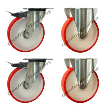 Rodas de 200mm Nylon poliuretano 2 com travão e 2 fixas, 300kg - conjunto de 4