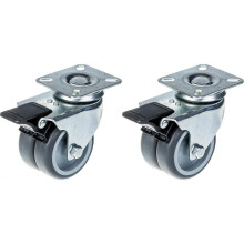 75mm 3" Doppellaufrolle grau Gummi mit Bremse 200kg Kapazität, 2er Set