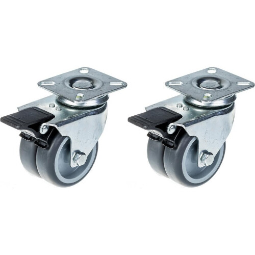 50mm Rubber Castor - Swivel Plate & Brake - 50kg - Stainless Steel