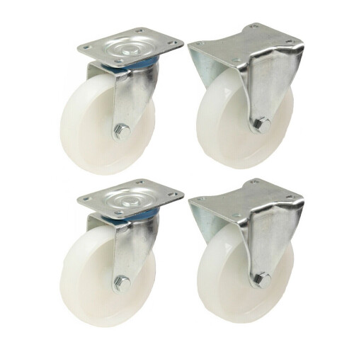 Parnells Rodízios de nylon branco de 100mm e 4" - giratórios e fixos, conjunto 150kg - conjunto de 4