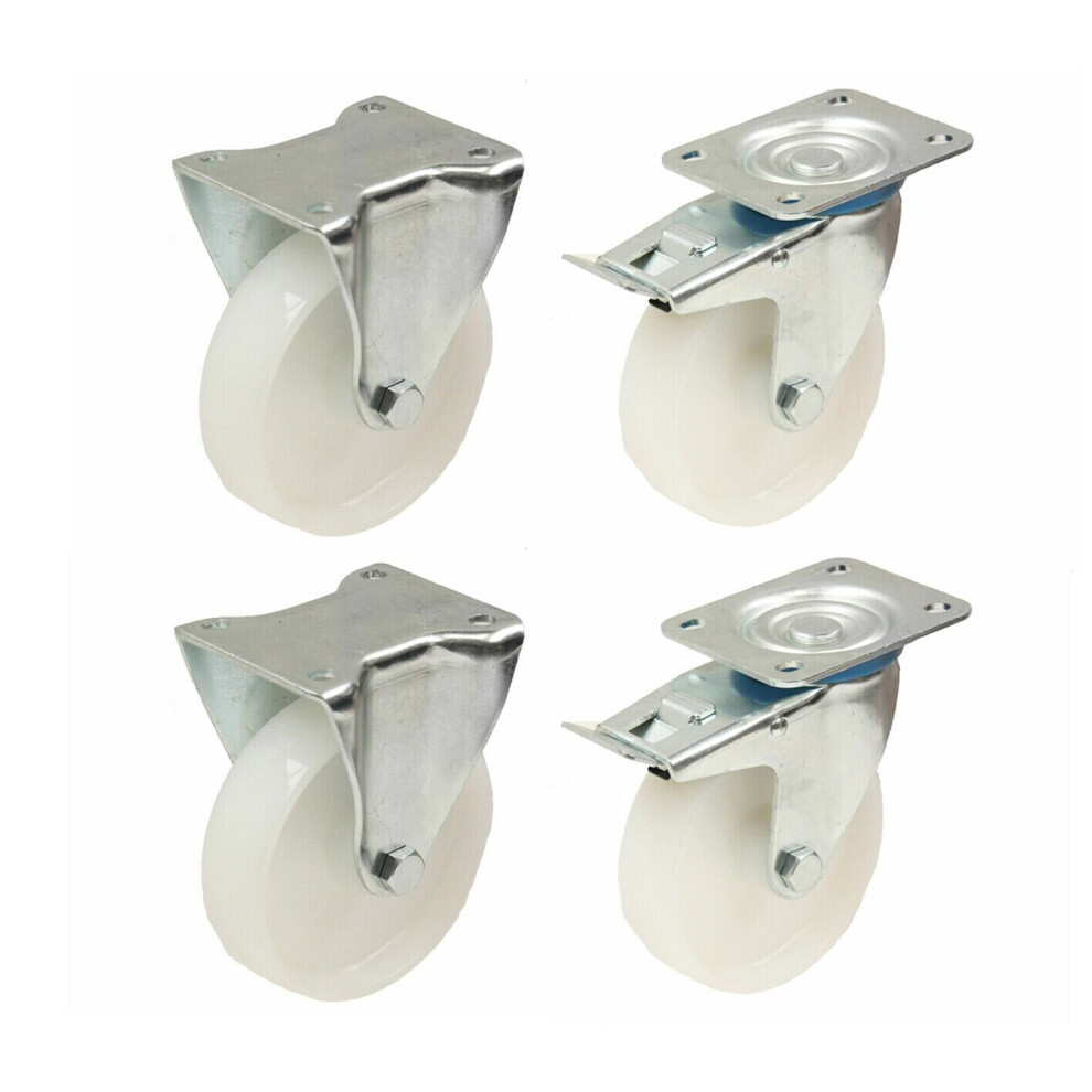 150mm 6" nylon castors heavy duty fixed & braked 300kg - set of 4