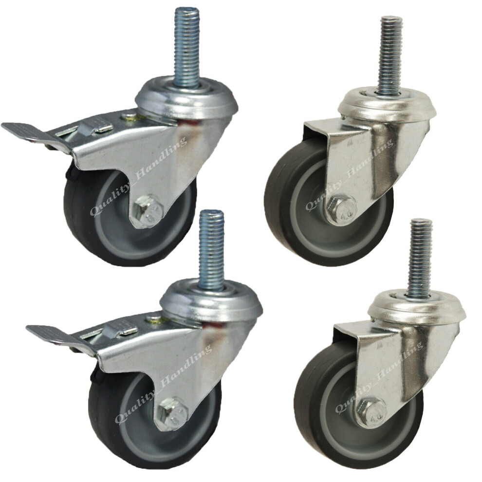 50mm 2" bolt hole swivel and braked castors with bolt, set of 4