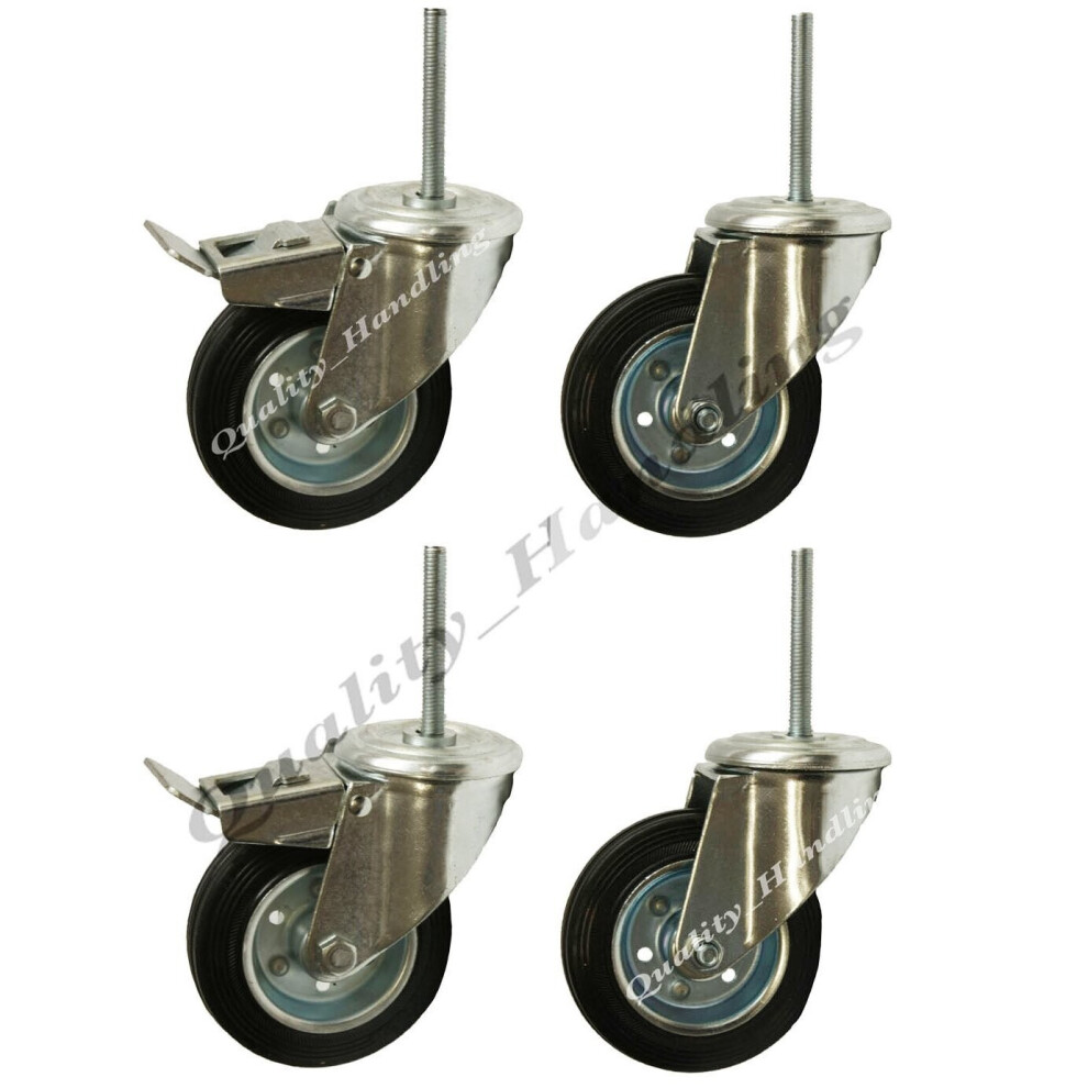 125mm rubber bolt hole swivel & braked castors with bolt, set of 4