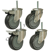 Rueda de caucho de 100 mm con agujero para perno, rueda con freno - juego de 4