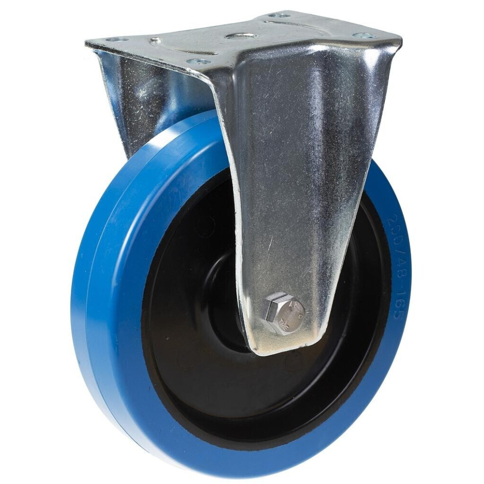 Parnells 200Mm Fixed Castor With Elastic Rubber On Nylon Centre Wheel Blue
