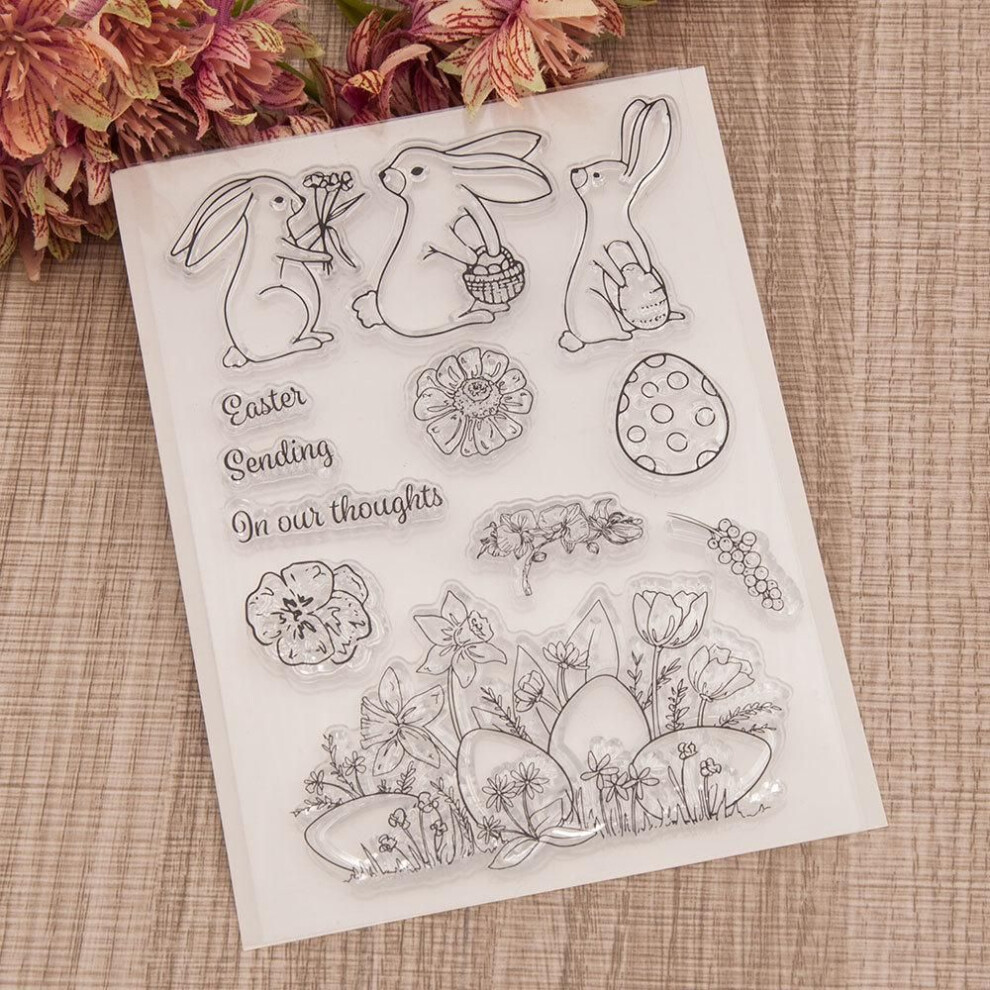 (No.1-Flower Egg Rabbits) Happy Easter Transparent Silicone Clear Stamp For Seal Diy Scrapbooking Album Clear Stamps Flower Rabbit Egg Greeting