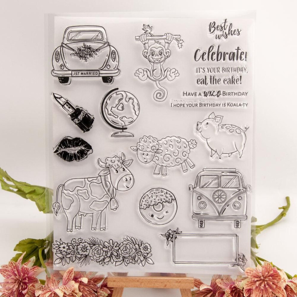 (No.12-Cow Sheep) Animal Dog Cat Transparent Silicone Clear Stamps for Seal DIY Scrapbooking Photo Album Flower Butterfly Merry Christmas 2023