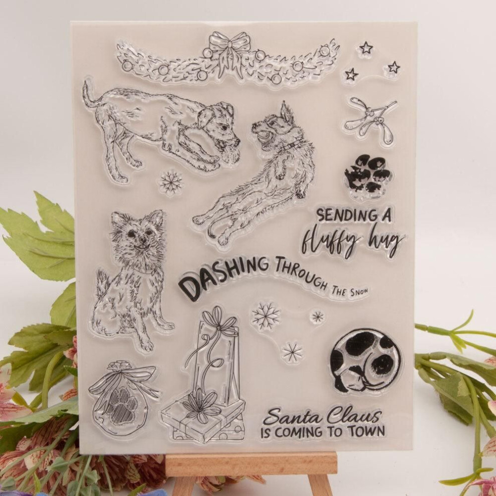 (No.4-Happy Dog) Animal Dog Cat Transparent Silicone Clear Stamps For Seal Diy Scrapbooking Photo Album Flower Butterfly Merry Christmas 2023
