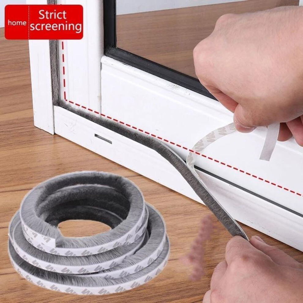 (grey, 5m) 5m Self Adhesive Door Window Sealing Strip Soundproof Brush Seal Weather Stripping Mousse Acoustique Foam Filler