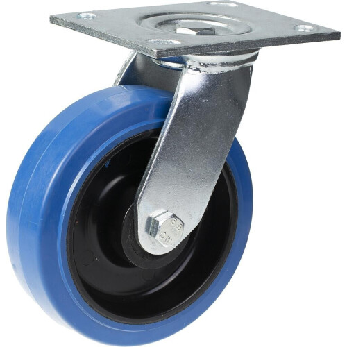 Parnells Rodízio giratório de 125mm com borracha elástica azul e roda central em nylon