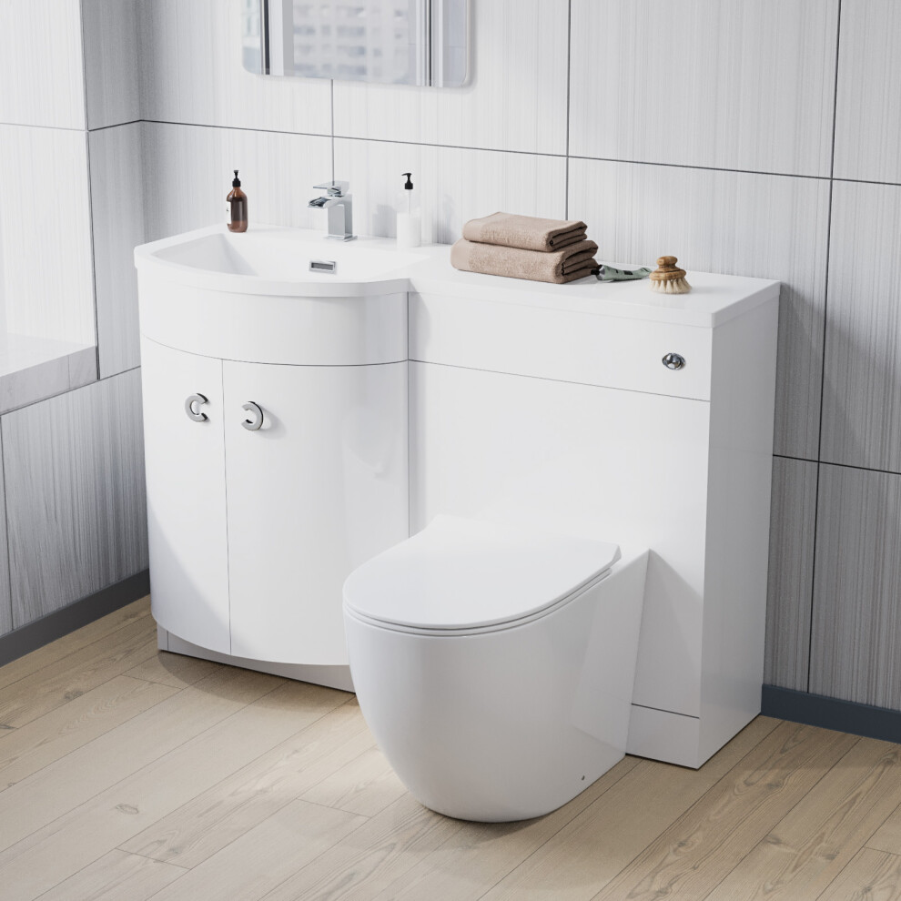 Nes Home 1100mm LH Sink White Combination Vanity Unit Rimless Toilet