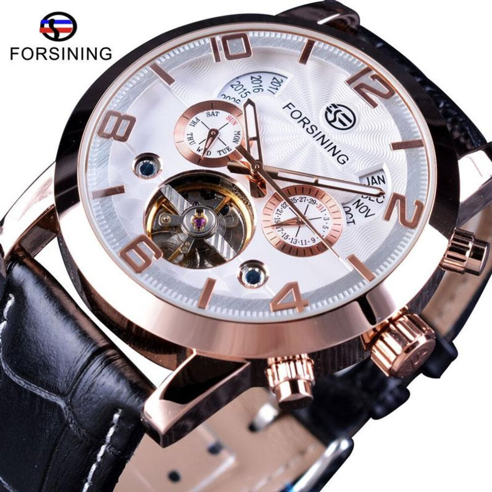 (gold) Forsining Men&apos;s Luxury Tourbillon Automatic Mechanical Watch Wave Designdate Display Luminous Hands Water Resistant Fashionable Wrist Watch