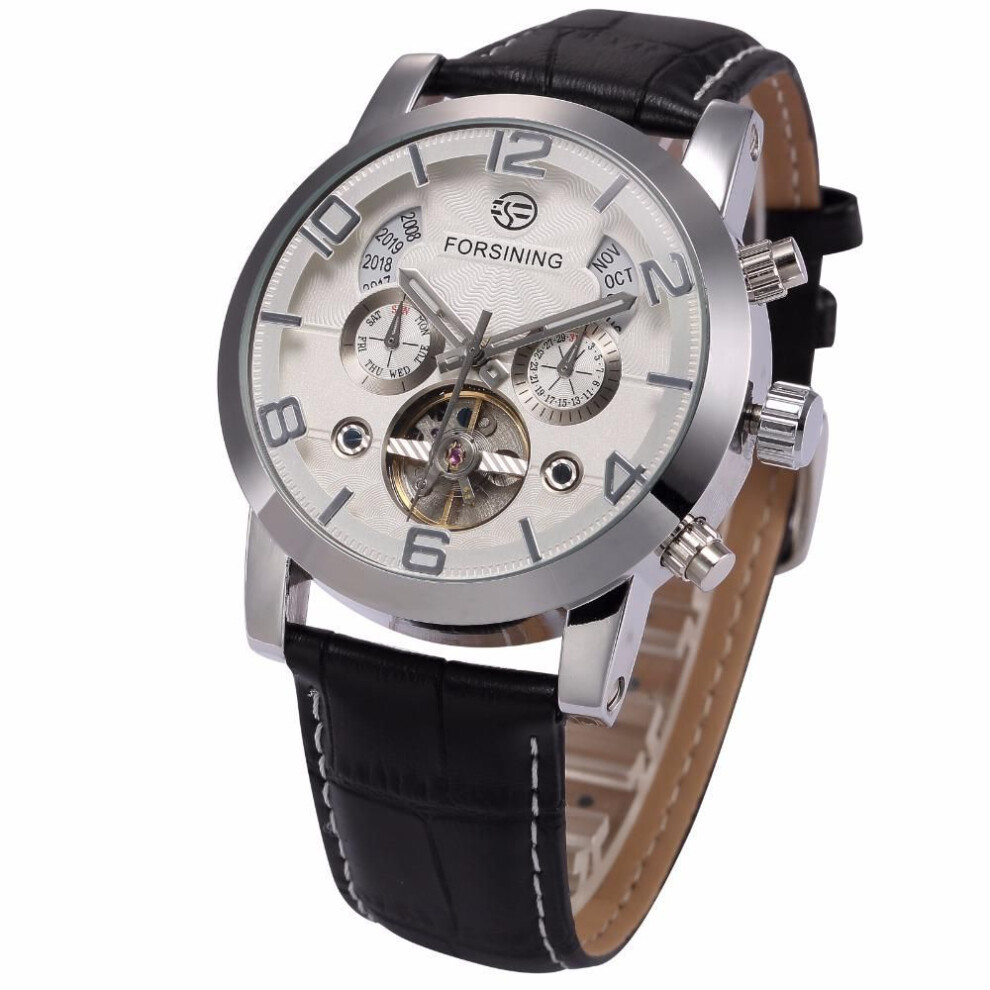 (ivory) Forsining Men&apos;s Luxury Tourbillon Automatic Mechanical Watch Wave Designdate Display Luminous Hands Water Resistant Fashionable Wrist Watch