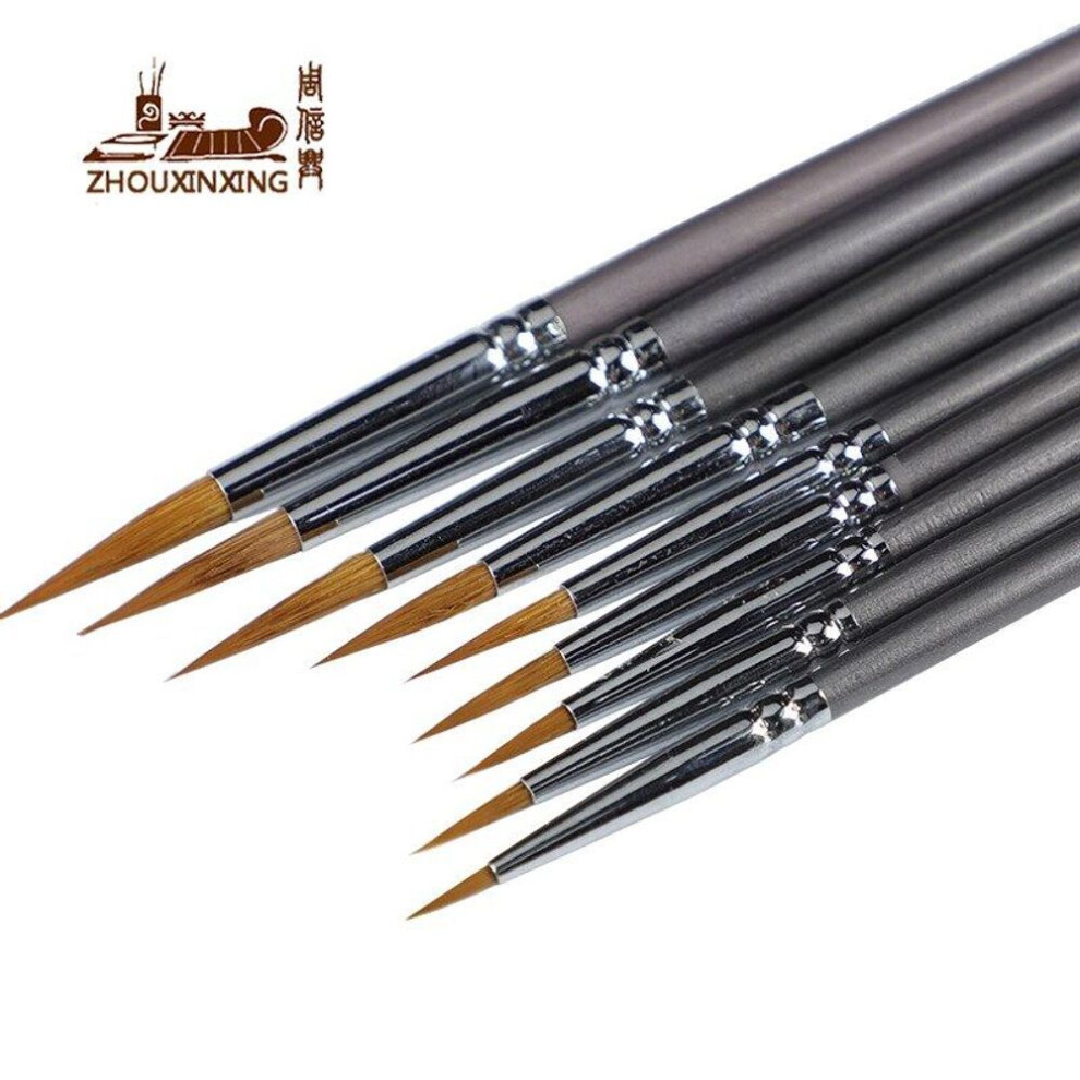 9 Pcs Set Weasel Hair Line Book Brush Painting Watercolor Gouache Oil Painting Hook Line Pen Durable Thin Silver Birch Pen Rod Art