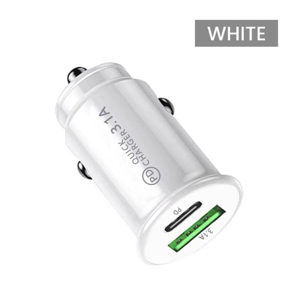 (white) Type C Car Quick Charger PD Fast Charging Phone Adapter In Car For iPhone 13 12 Xiaomi Samsung Mini USB C Car Charger 3.1A
