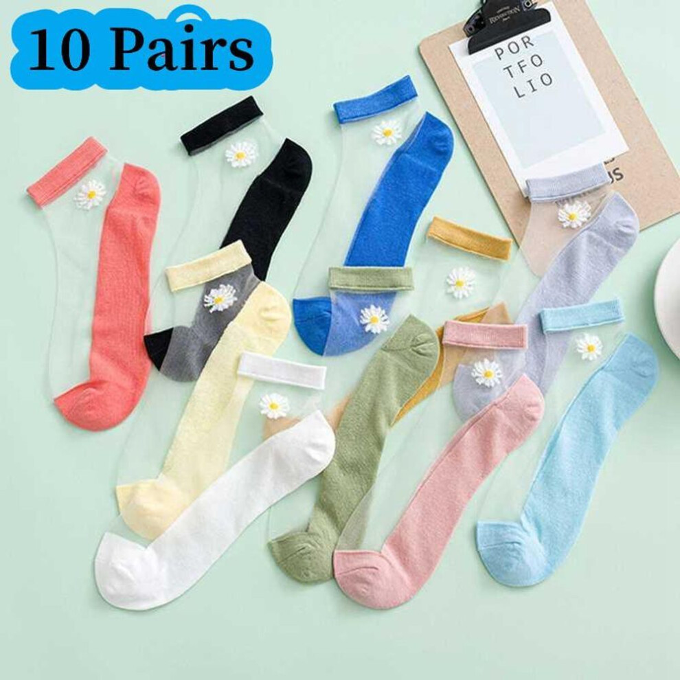 (as the picture) 10 Pairs Comfortable Boat Socks Breathable Lace Socks Women Summer Casual Sports Socks Transparent